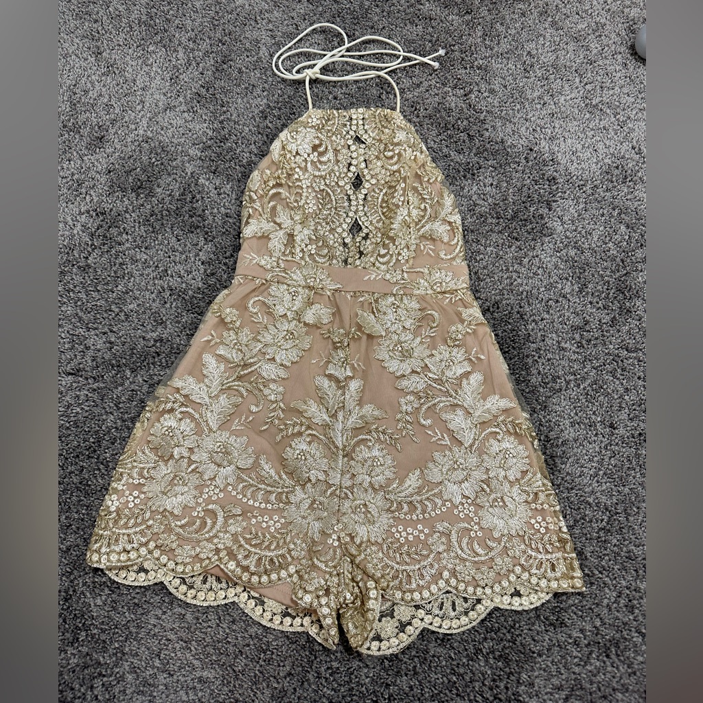 Gold/Nude Open Back Romper